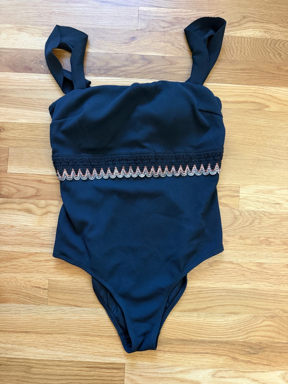 CUPSHE Black One Piece Swimsuit XL NWT Crochet Trim Tie Waist